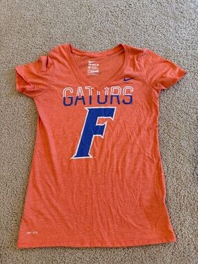 Nike Orange V-Neck Gators Tee with Blue F